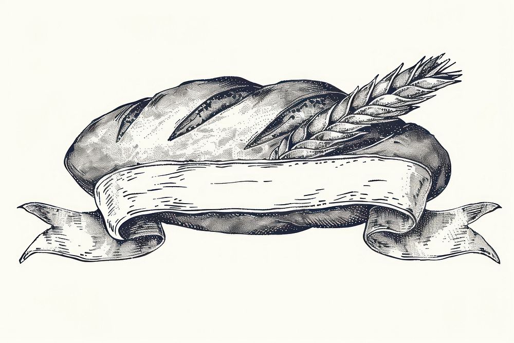 Ribbon with baguette drawing sketch food.