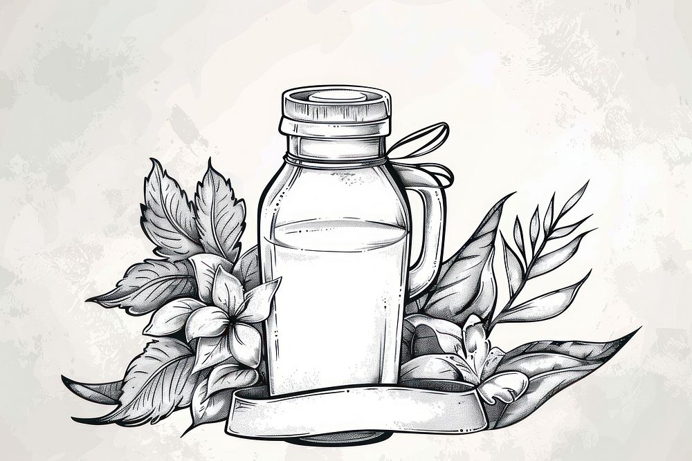 Ribbon with milk drawing bottle sketch.