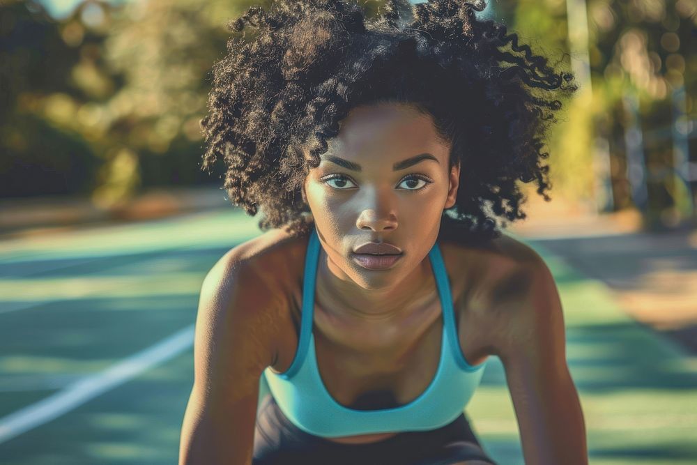 Black woman determination exercising motivation.