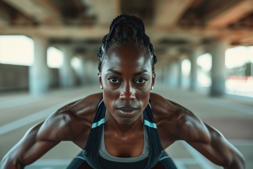 Black woman determination bodybuilding motivation.