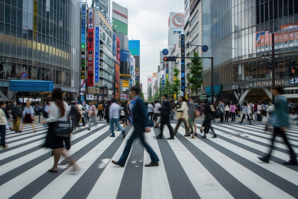 Businesspeople crowd splinter on street metropolis building walking.