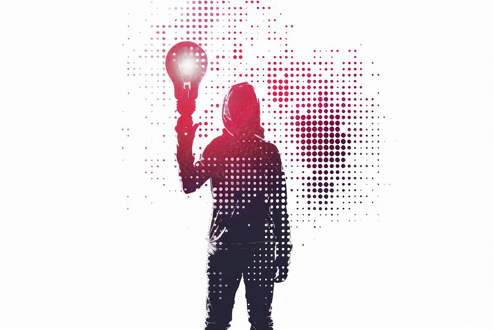 Person holding light bulb silhouette pixelated adult.