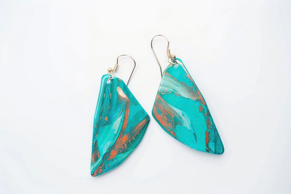 Earrings turquoise jewelry white background.
