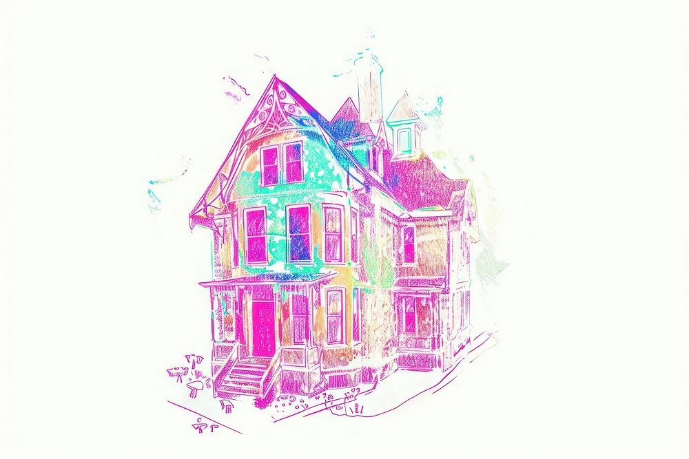 Haunted house drawing purple sketch.