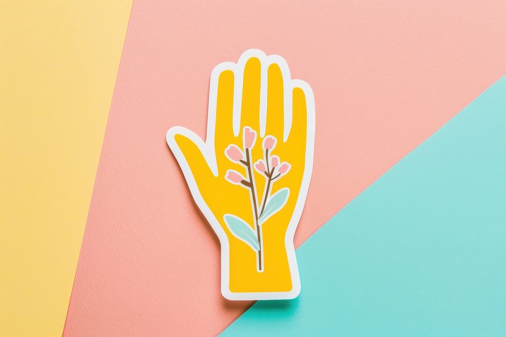 Hand sticker art representation creativity.