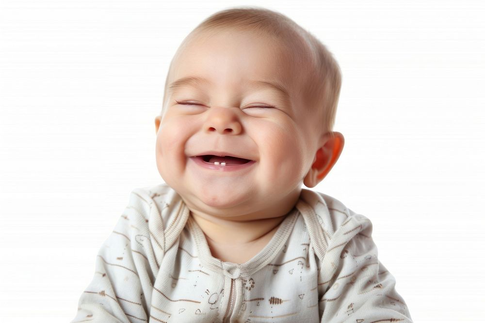 Happy baby laughing smile white background.