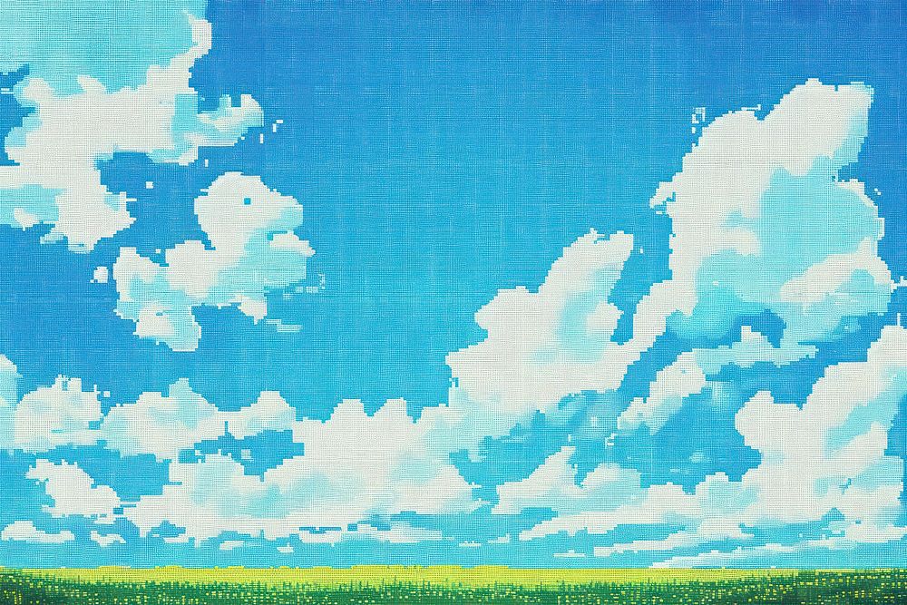 Cross stitch blue sky landscape backgrounds outdoors.