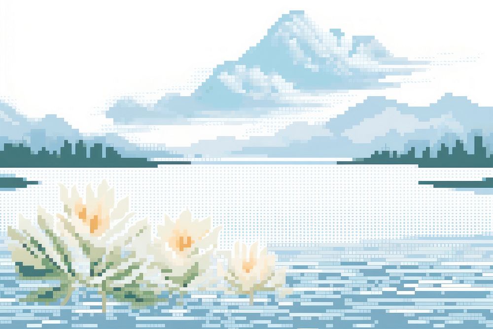 Cross stitch water lily landscape outdoors nature.