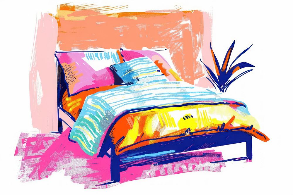 Drawing bed furniture painting bedroom.