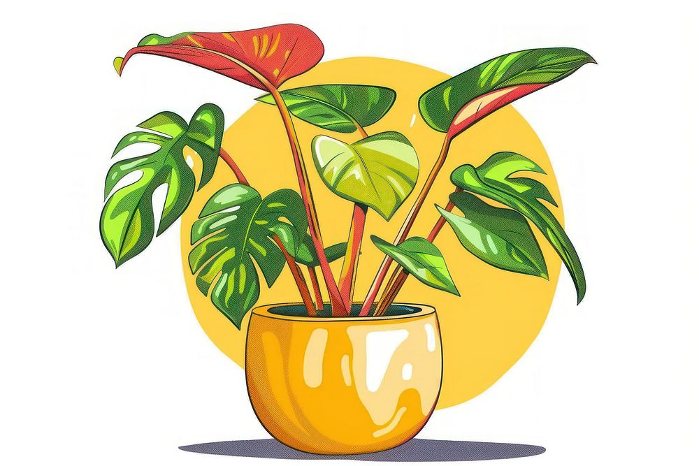 Drawing potted plant vase leaf art.