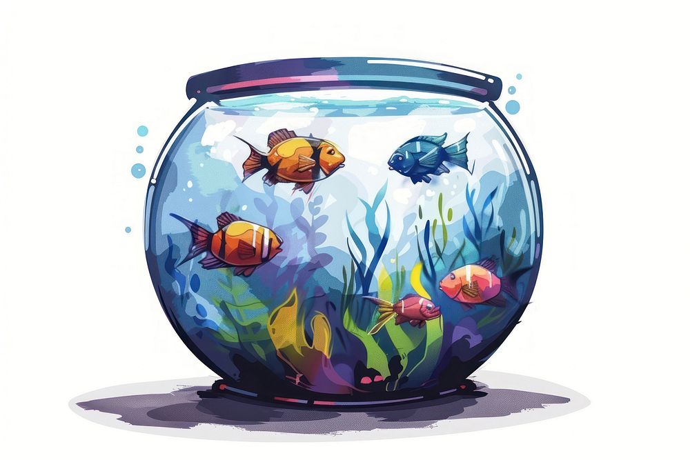 Graffiti aquarium fish transparent container.