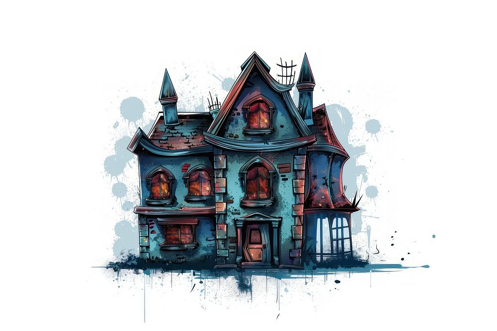 Graffiti haunted house architecture building drawing.