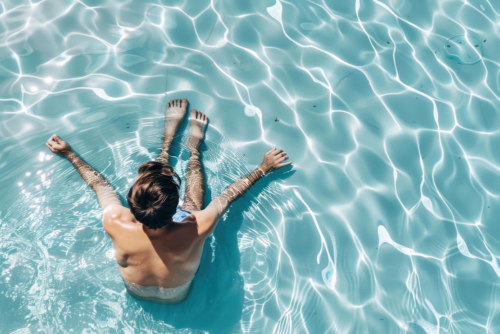Relaxing in a pool sunbathing recreation swimming.