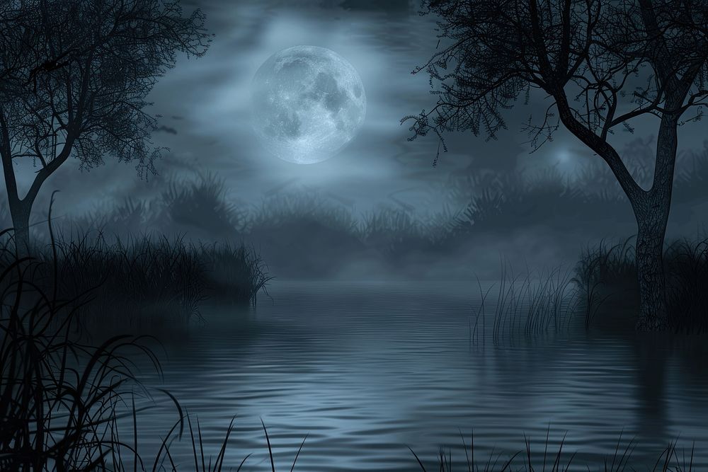 Midnight lake landscapes outdoors nature moon.