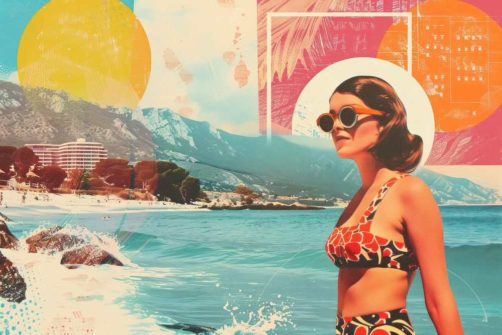 Beach sunglasses swimwear portrait.