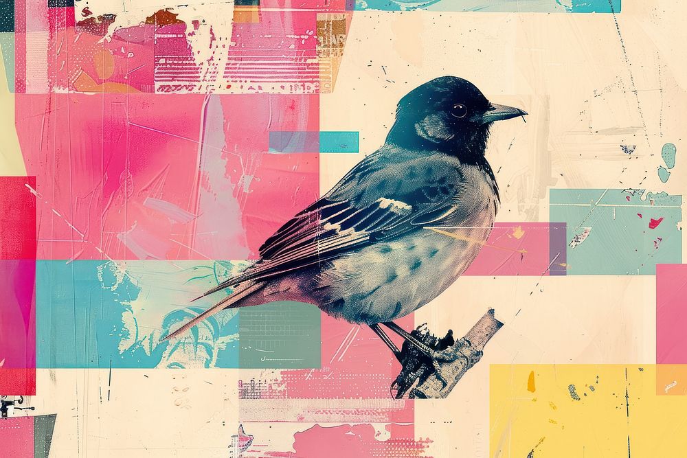 Collage bird art painting.