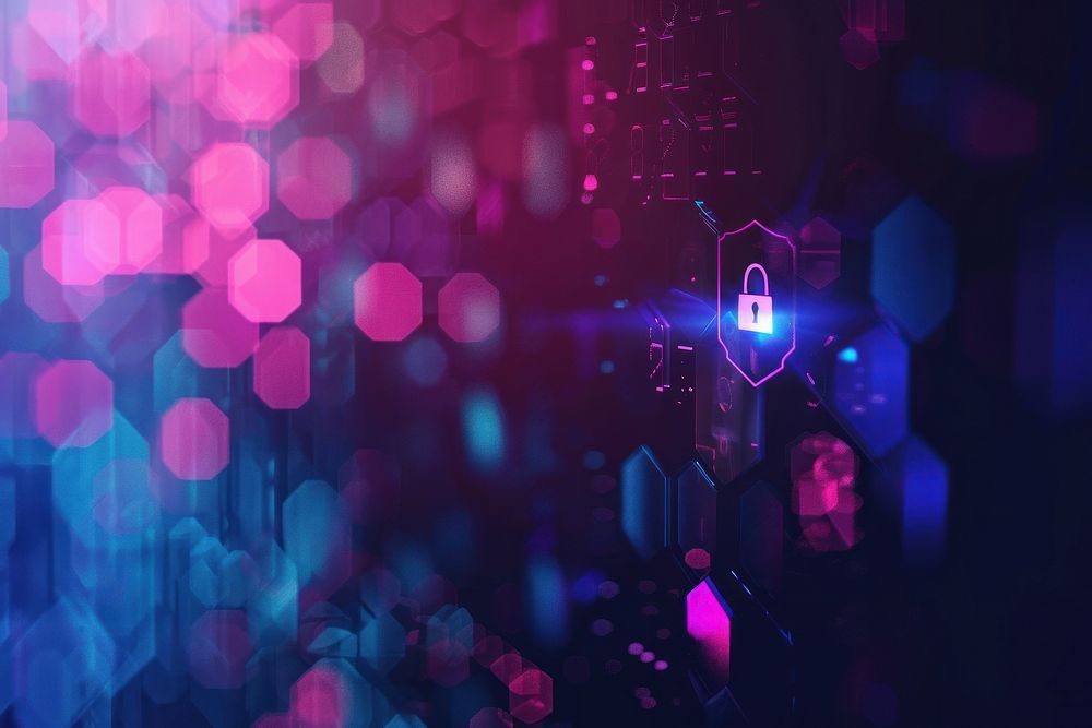Abstract background with cyber security icon backgrounds technology purple.