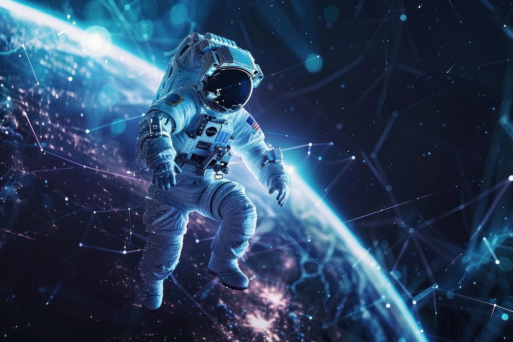 Abstract background with astronaut space exploration illuminated.