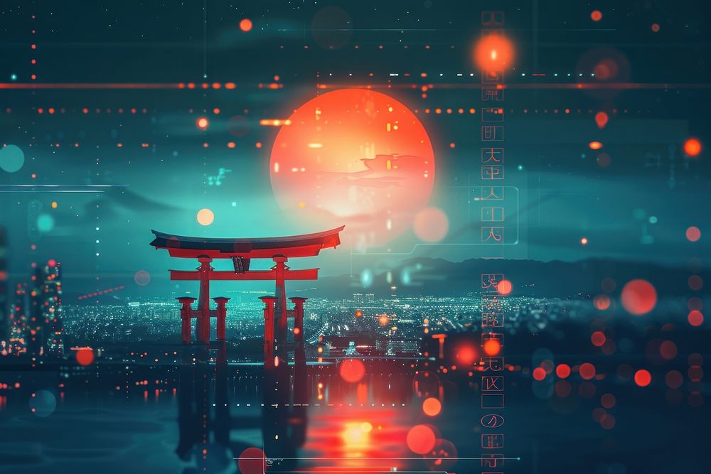 Abstract background with japan iconic red architecture illuminated.