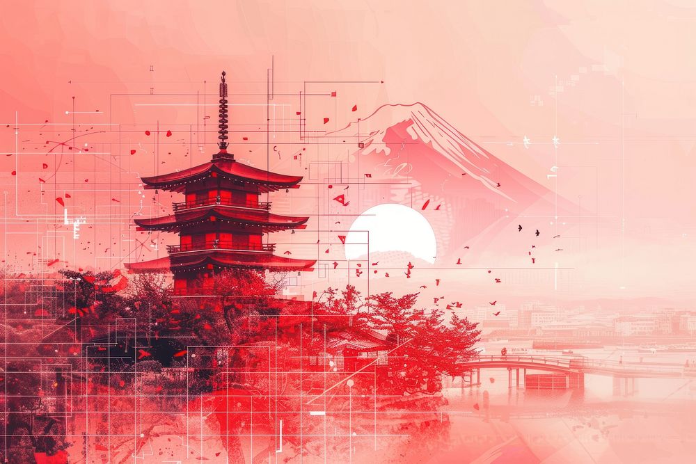 Abstract background with japan iconic architecture building pagoda.