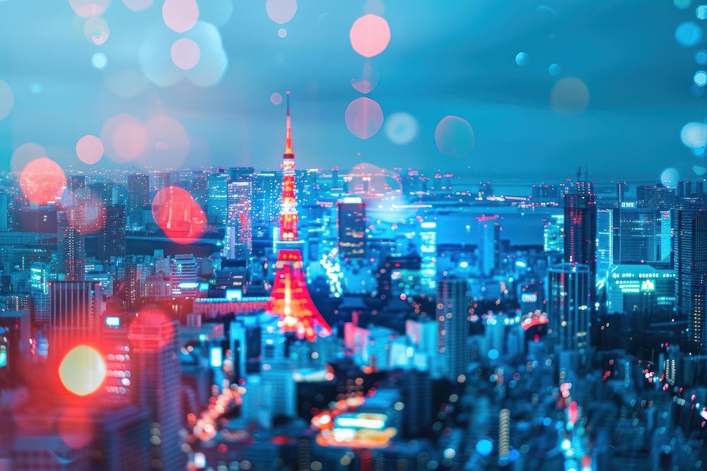 Abstract background with tokyo city architecture technology cityscape.