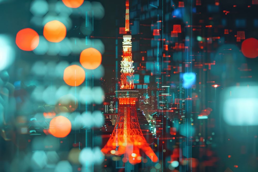Abstract background with tokyo tower architecture technology building.