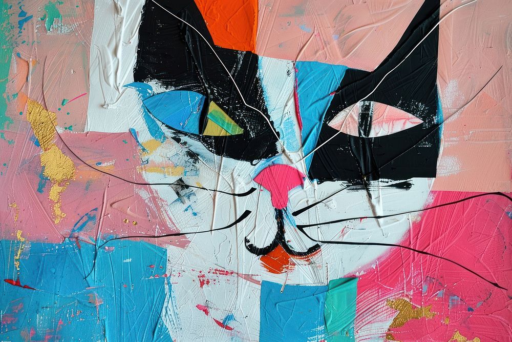 Cat art painting collage.