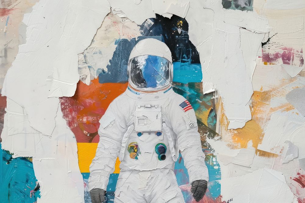 Astronaut collage helmet art.