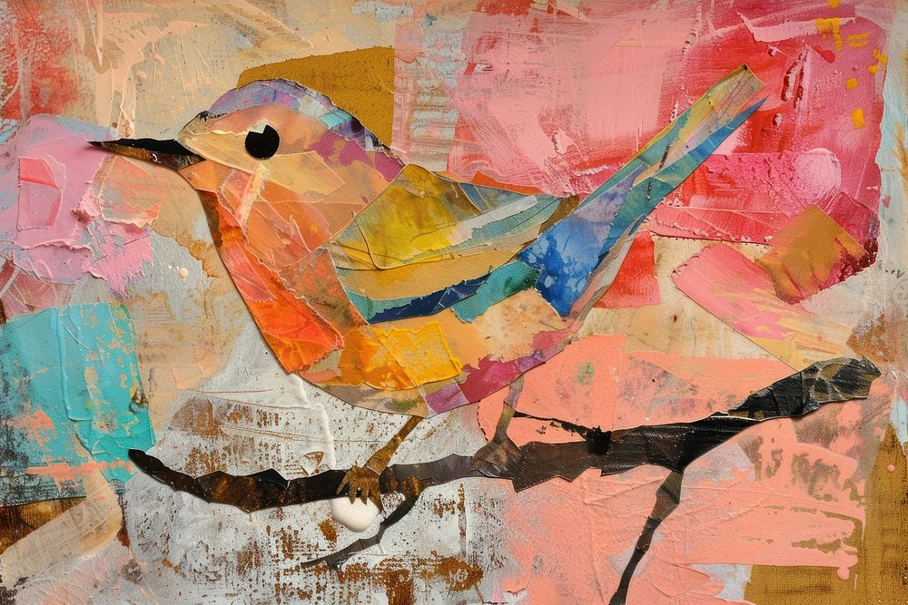 Bird art painting collage.