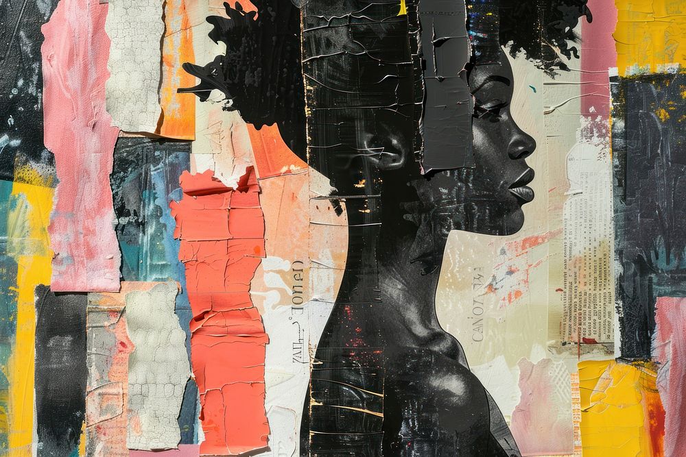 Black woman collage art painting.