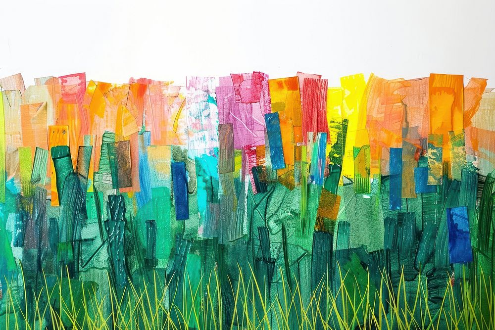 Grass field art painting collage.