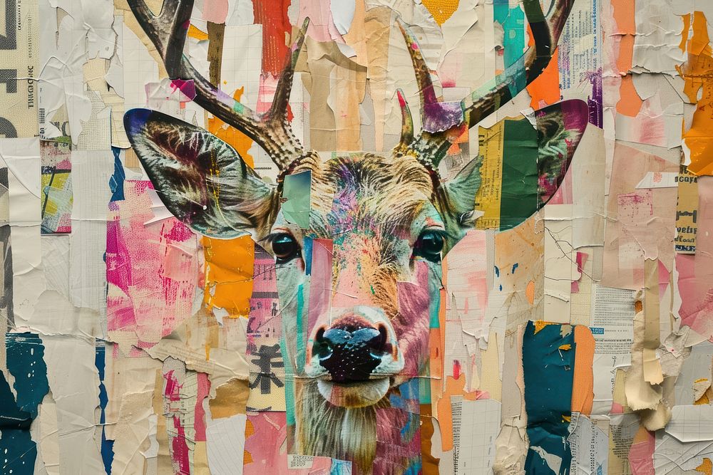 Deer collage art wildlife.