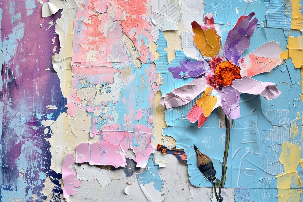 Flower summer art painting collage.