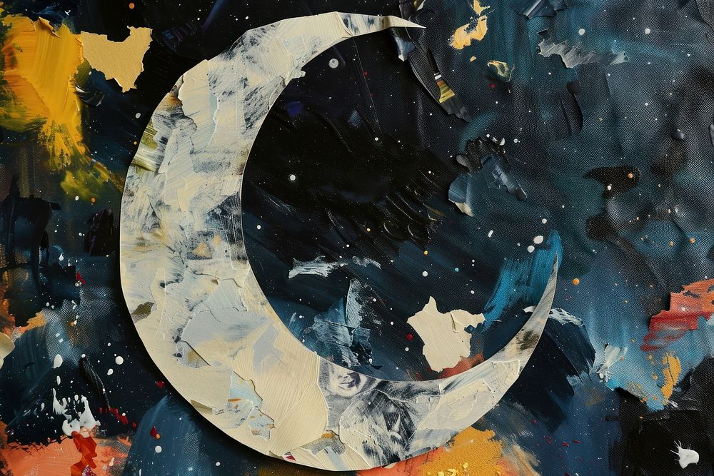 Moon night art abstract painting.