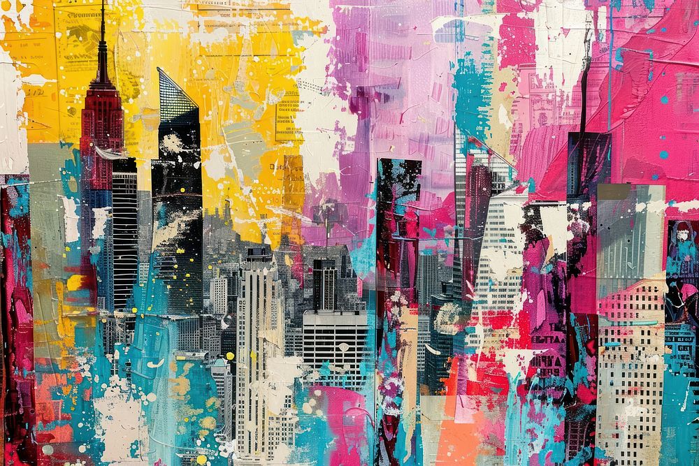New York City collage art abstract.