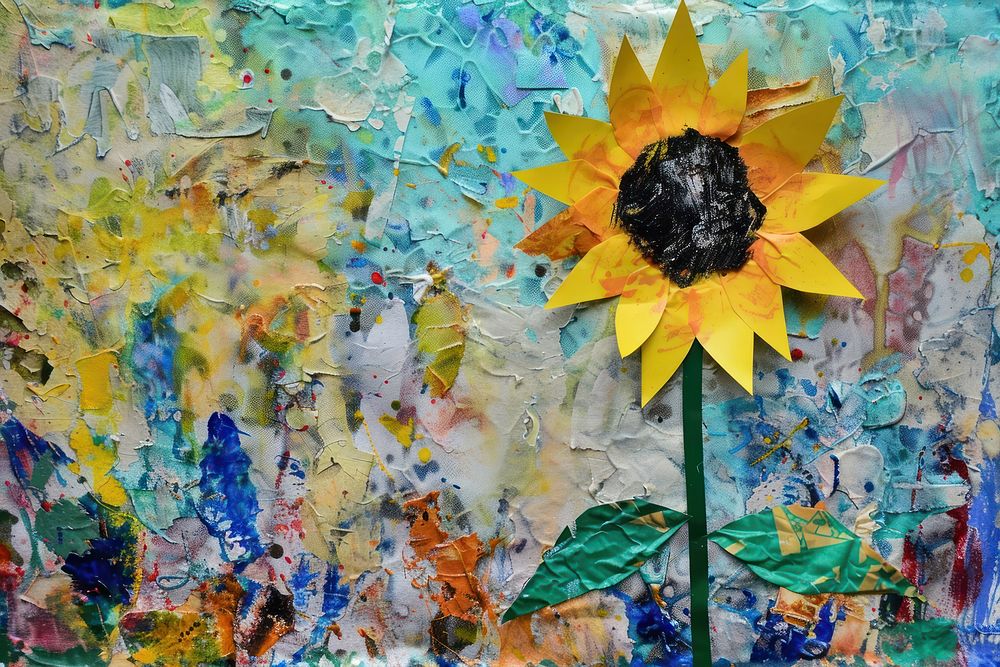 Sunflower art painting collage.