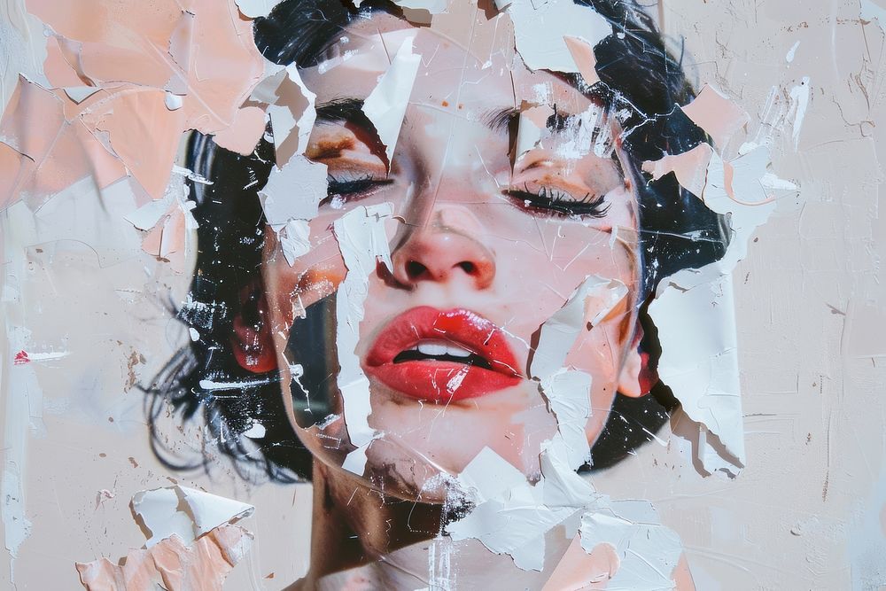 Woman collage art lipstick.