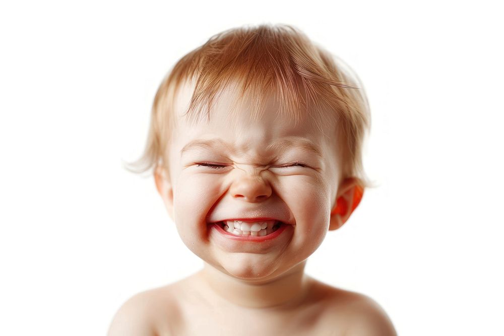 Smile baby laughing crying white background.