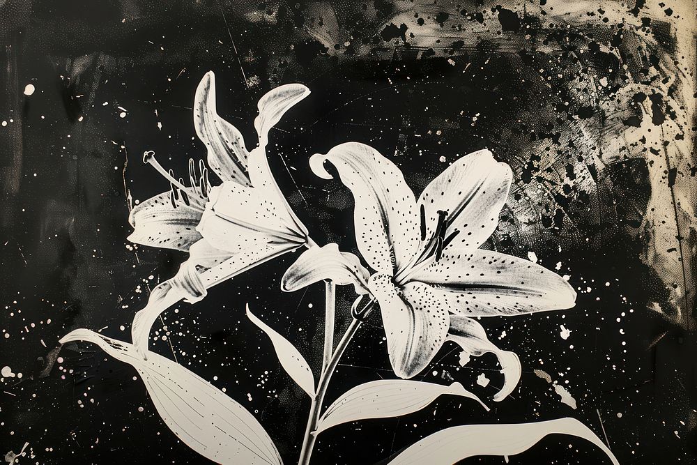 Silkscreen of tiger lily flower nature plant white.