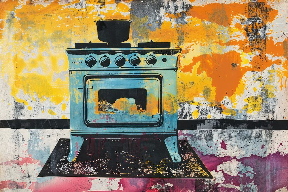 Silkscreen of a stove appliance art creativity.
