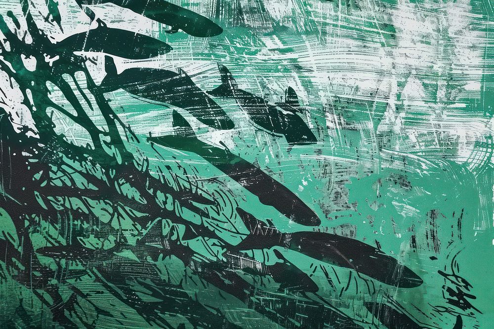 Silkscreen of a snorkeling green art backgrounds.