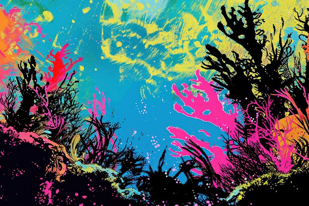 Silkscreen of a snorkeling nature backgrounds painting.