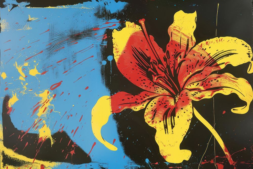 Silkscreen of a tiger lily flower art backgrounds painting.