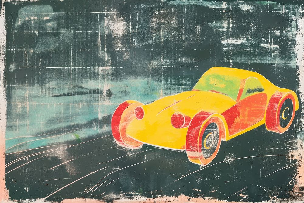 Silkscreen of a toy car art painting vehicle.