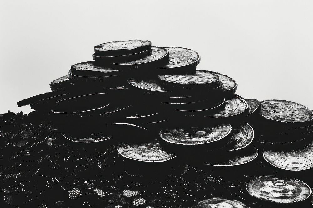 Silkscreen of bag of coins money black monochrome.