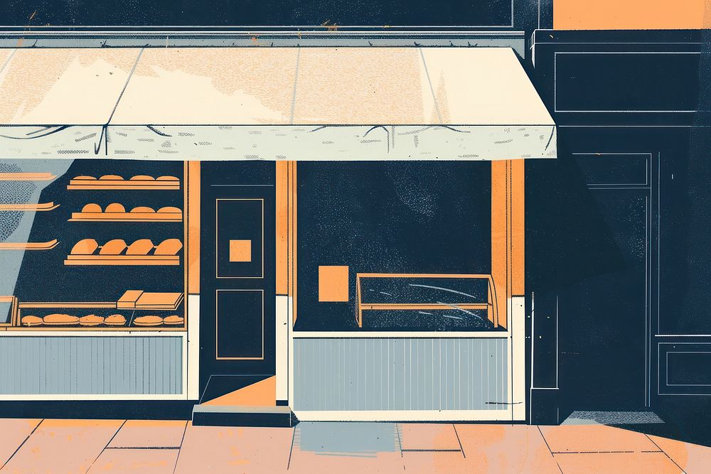 Silkscreen of bakery shop architecture blackboard cartoon.