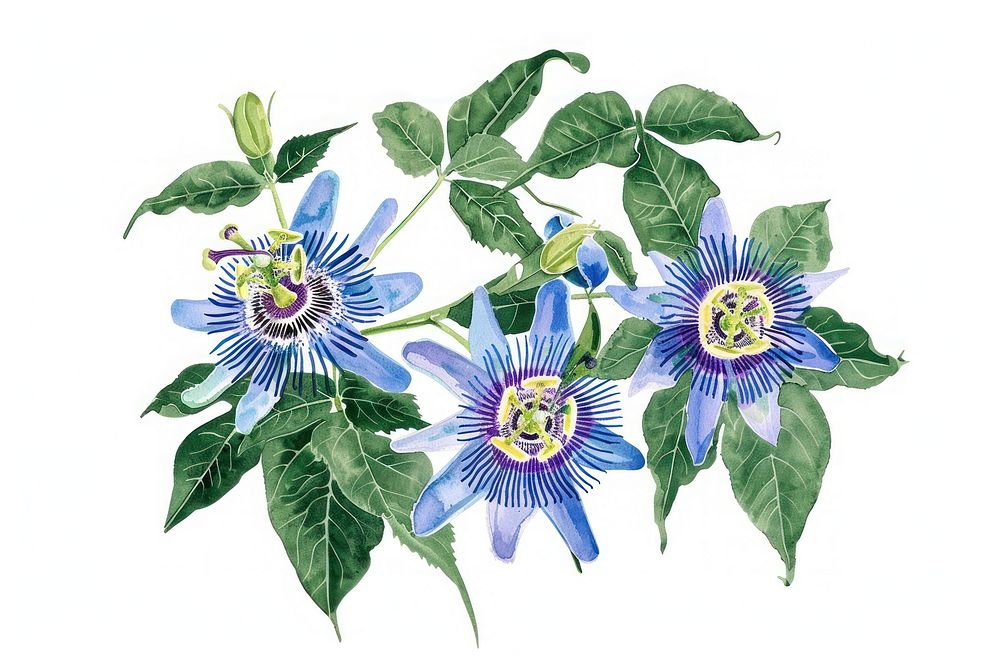 Silkscreen of passion flower nature plant leaf.