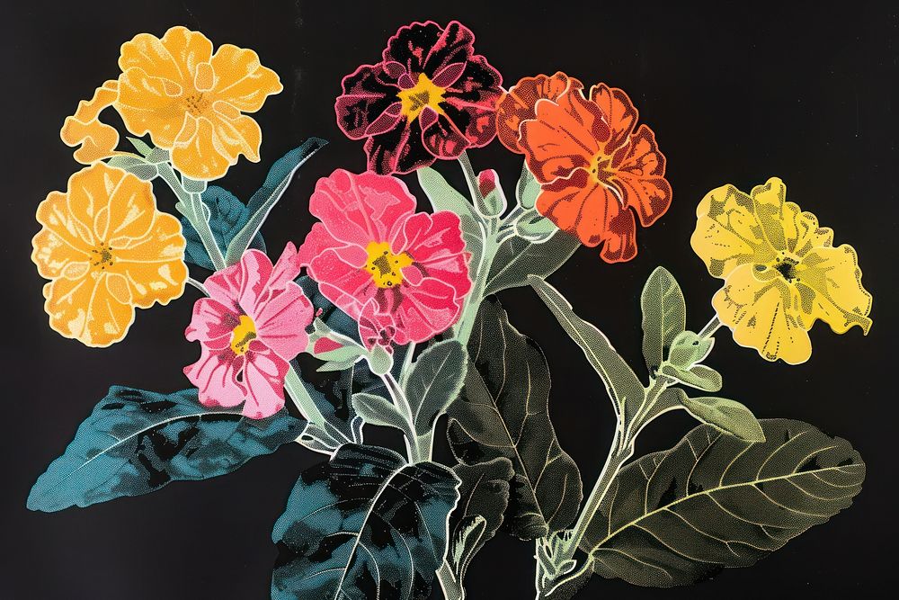 Silkscreen of primrose art painting flower.