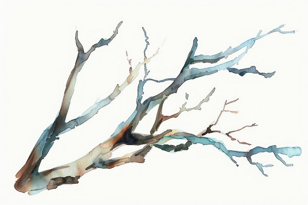 Tree branch watercolor driftwood painting drawing.