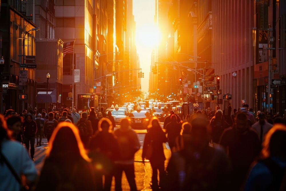 Crowded city street architecture cityscape Premium